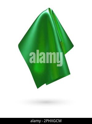 Green shiny fabric, handkerchief or tablecloth hanging, isolated on white background. Vector illustration Stock Vector