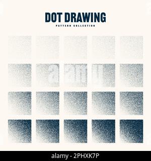 Square shaped dotted objects, vintage stipple elements. Stippling, dotwork drawing shading using dots. Halftone disintegration effect. White noise Stock Vector