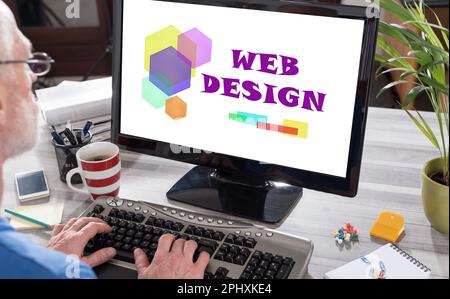 Man using a computer with web design concept on the screen Stock Photo