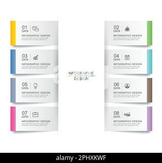 8 data infographics tab paper index template. Vector illustration abstract background. Stock Vector