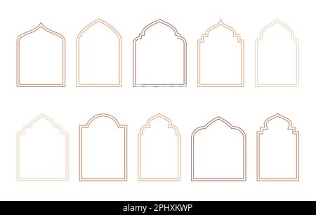 Islamic and ramadan kareem windows in oriental style. Border and frame with modern boho design template. Stock Vector