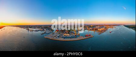 Sunset view of port of Klaipeda in Lithuania. Stock Photo