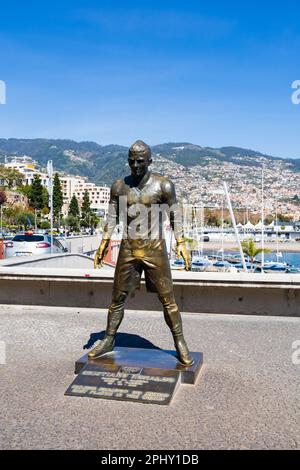 Bronze statue of world famous footballer,  best player in the world, Cristiano Ronaldo, born in Madeira. At the CR7 hotel. Funchal, Madeira, Portugal Stock Photo