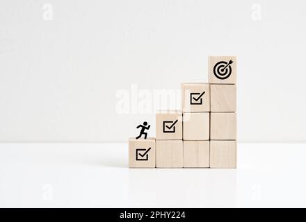 Necessary steps for goal achievement and business success. Project tracking and task completion. Managing project timeline. Stock Photo
