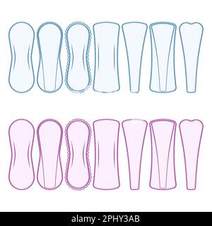 Set of color illustrations with panty liners. Isolated vector objects on white background. Stock Vector