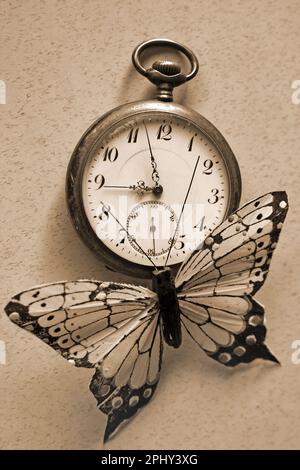 pocketwatch with butterfly, time is flying by Stock Photo
