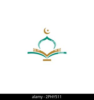 Modern Islamic Mosque And Quran Logo In Isolated White Background Stock Vector