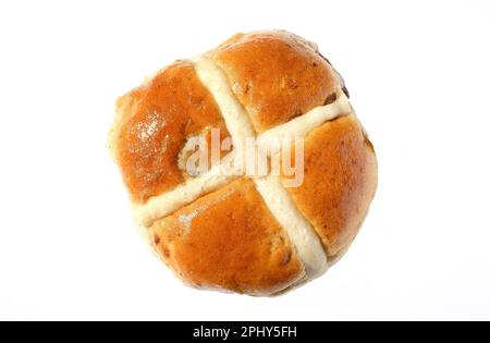 close up of hot cross bun on white background Stock Photo