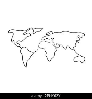 World map illustration in line art style isolated on white Stock Vector
