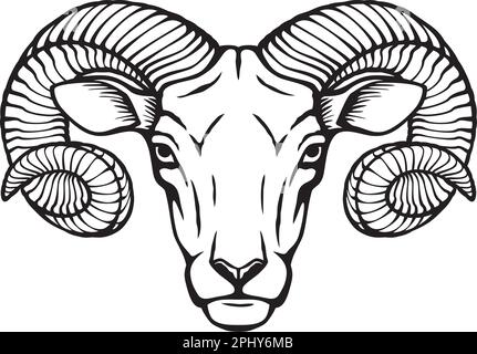 Ram Head Black and White. Vector Illustration. Stock Vector