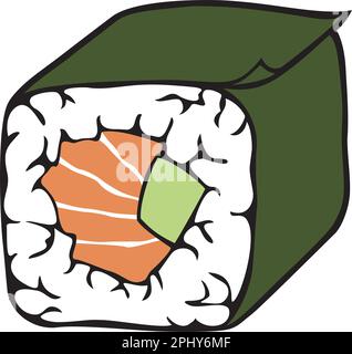 Sushi Roll with Fish Color. Vector Illustration. Stock Vector