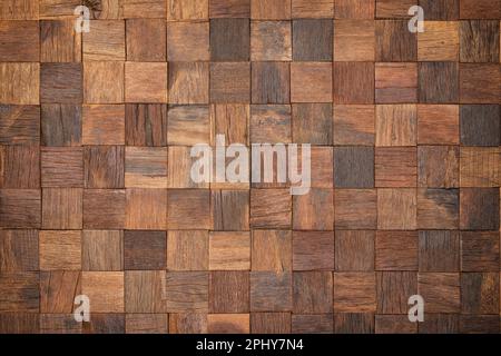 brown pieces of planks lined with wood wall panel. wood background Stock Photo