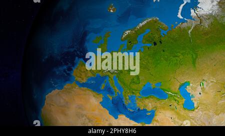 Earth globe zoomed and focused on Europe and Middle East. Day side of ...