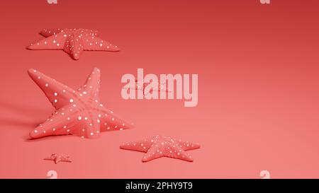 3D rendering of pink starfish with five legs, tentacle rays. Marine life on coral reefs on seashore at low tide. Realistic illustration on pastel pink Stock Photo