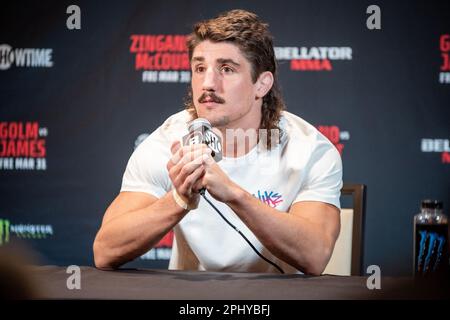 Temecula, CA - March 28th: Aaron Jeffery addresses the media at the Bellator 293 Golm vs James at Pechanga Resort and Casino on March 31st, 2023 in Temecula, California, USA. (Photo by Matt Davies/PX Images) Stock Photo