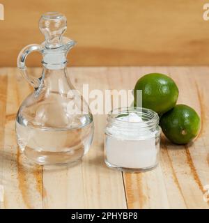 Baking Soda - Sodium Bicarbonate And Lemon, On Wooden Background. Stock Photo