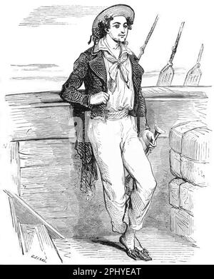 Illustration of Edmond Dantès by Pierre Gustave Eugene Staal from the 1888 edition of The Count of Monte Cristo. Stock Photo