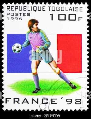 FRANCE - CIRCA 1998: a stamp printed in the France shows Soccer