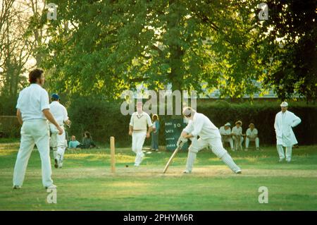 Local village cricket match in Wiltshire, 1978 Stock Photo