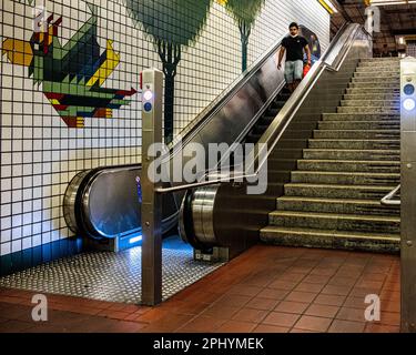 Franz-Neumann-Platz underground U-bahn railway station serves U8 line,Reinickendorf, Berlin. Interior designed by architect R.G.Rümmler Stock Photo