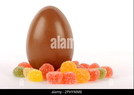 easter egg made of chocolate and delicious multi-colored fruit marshmallows Stock Photo
