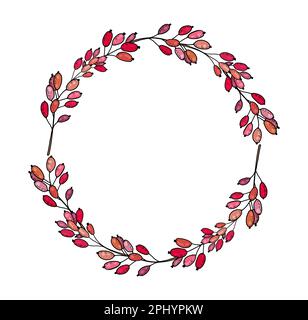 Hand drawn cute botanical frame of twigs with red berries of barberry, cranberry, lingonberry Stock Vector