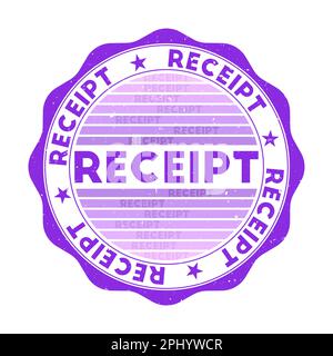 Receipt badge. Grunge word round stamp with texture in Hokkaido Lavender color theme. Vintage style geometric receipt seal with gradient stripes. Stock Vector