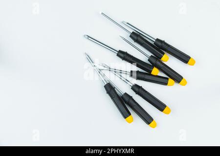 An overhead shot of screwdrivers isolated on a white background with a plenty of copy space Stock Photo