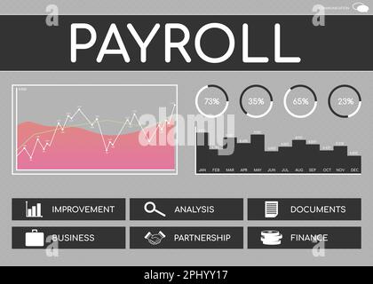 Payroll concept. Illustration of business icons, graphs and circle ...