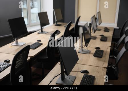Many modern computers in open space office Stock Photo