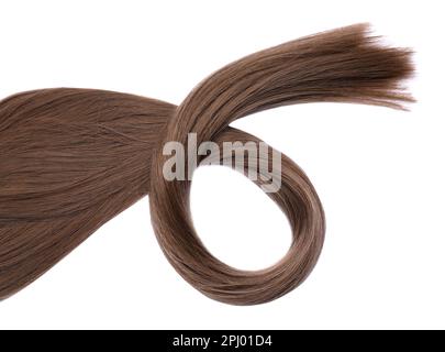 Beautiful dark blonde straight hair on white background, top view Stock Photo