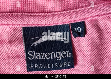 label in womans pink Slazenger proleisure polo shirt size 10 - sold in the UK United Kingdom, Great Britain Stock Photo