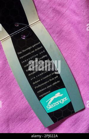 label in Slazenger proleisure polo shirt  - sold in the UK United Kingdom, Great Britain - see additional info for text Stock Photo