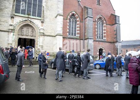 Edingen, Belgium. 30th Mar, 2023. Illustration picture shows the funeral service of Count Raoul d'Udekem d'Acoz, former Herne city council member and CD&V politician, and uncle of the Belgium Queen, in Enghien - Edingen, Thursday 30 March 2023. He died at the age of 87. BELGA PHOTO NICOLAS MAETERLINCK Credit: Belga News Agency/Alamy Live News Stock Photo