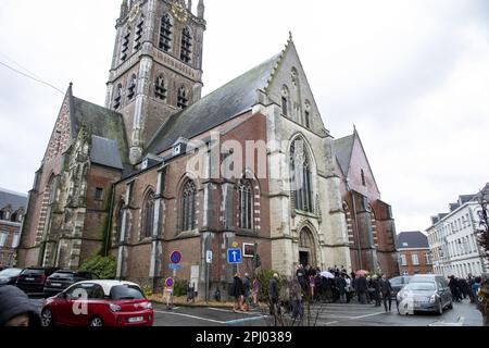 Edingen, Belgium. 30th Mar, 2023. Illustration picture shows the Eglise Saint-Nicolas de Myre d'Enghien (Sint-Niklaaskerk van Edingen) church, the location of the funeral service of Count Raoul d'Udekem d'Acoz, former Herne city council member and CD&V politician, and uncle of the Belgium Queen, in Enghien - Edingen, Thursday 30 March 2023. He died at the age of 87. BELGA PHOTO NICOLAS MAETERLINCK Credit: Belga News Agency/Alamy Live News Stock Photo