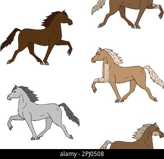 Vector seamless pattern of different color hand drawn doodle sketch Iceland horse isolated on white background Stock Vector