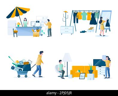 Garage sale composition set, vector isolated illustration Stock Vector