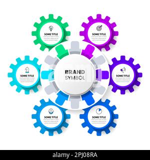 Infographic template with icons and 6 options or steps. Gears. Can be used for workflow layout, diagram, banner, webdesign. Vector illustration Stock Vector