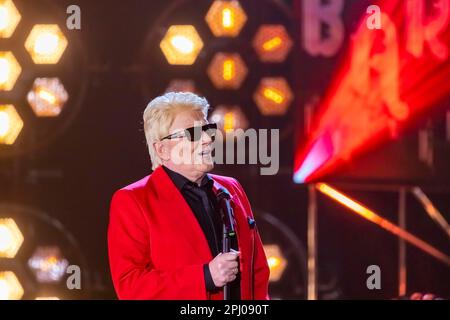 Singer Heino performing on stage. 50 years of the ZDF Hit Parade, anniversary show of the TV classic with hit songs and hit parade artists, recording Stock Photo