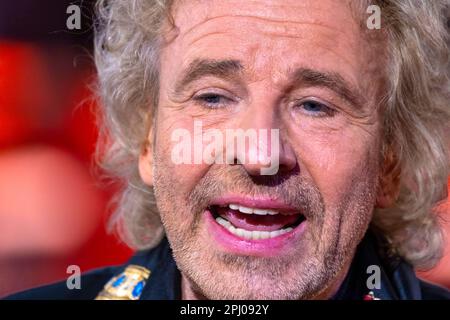 Presenter Thomas Gottschalk, portrait. 50 years of ZDF Hitparade, anniversary show of the TV classic with hit songs and hit parade artists, recording Stock Photo