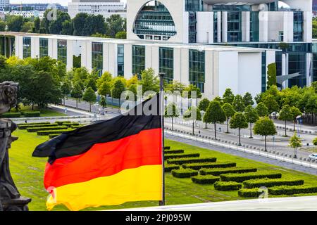 Chancellery, government building with German flag, Berlin, Germany Stock Photo