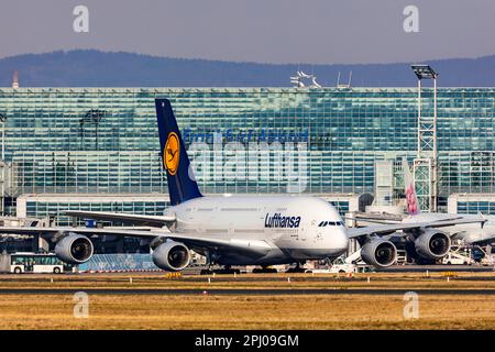 Lufthansa Airbus A380-800, Terminal, Frankfurt am Main, Hesse, Germany Stock Photo