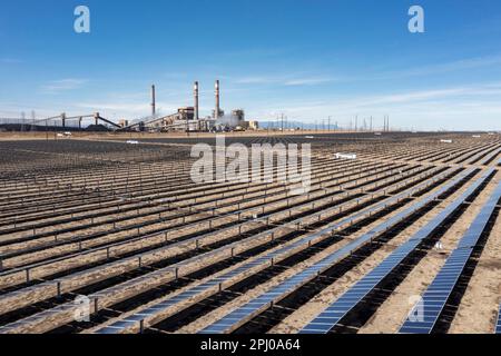 Pueblo, Colorado, The Bighorn Solar Project. The 300 Megawatt facility will provide most of the power for the nearby Evraz Rocky Mountain Steel mill. Stock Photo