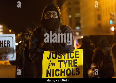 Washington, USA. 27th Jan, 2023. A man participates in a protest against police brutality in Washington, DC, the United States, Jan. 27, 2023. Credit: Aaron Schwartz/Xinhua/Alamy Live News Stock Photo