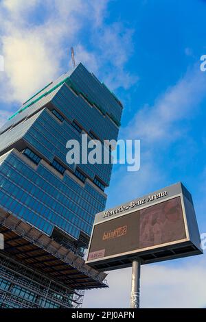 New high-rise building at the East Side Mall, Friedrichshain, Berlin, Germany Stock Photo