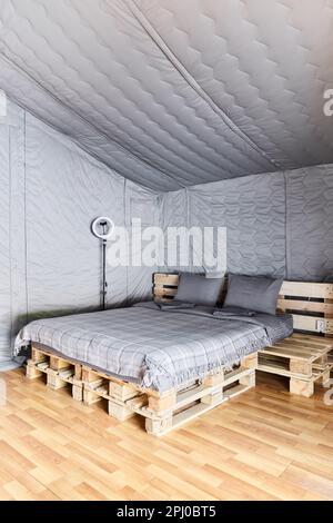 Photos of beautiful glamping in the winter forest Stock Photo