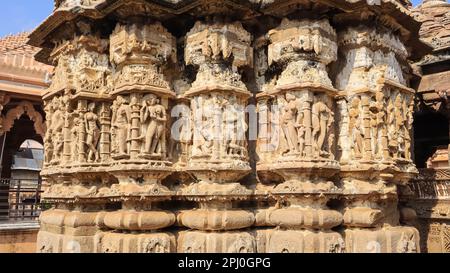 The Beautifully Carved Statues of Hindu God and Goddess on the Sun Temple Modhera, Carvings, Surya Mandir, Gujarat, India. Stock Photo