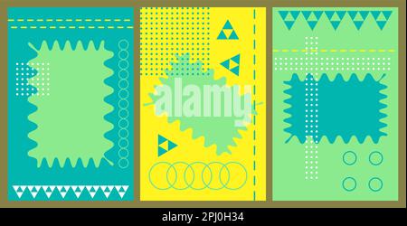 Three templates for text with a geometric pattern of lines, circles and shapes. Abstract simple backgrounds. Stock Vector