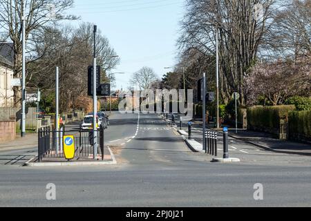 Seggregated cycle lanes on the South West City Way bike route on St Andrews Drive, Glasgow, Scotland, UK, Europe Stock Photo