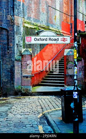 Oxford Road Railway Station Entrance from Oxford Street, Manchester, Lancashire, England Stock Photo